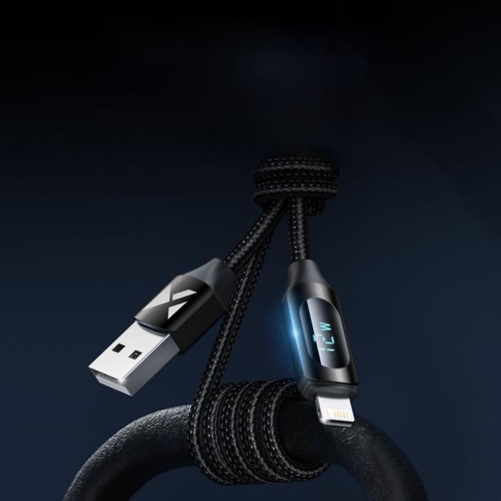 Actual product image Wozinsky USB-A Cable - Lightning WUALC2 with LED Display 2.4A 2m - Black (2 m, USB 2.0)