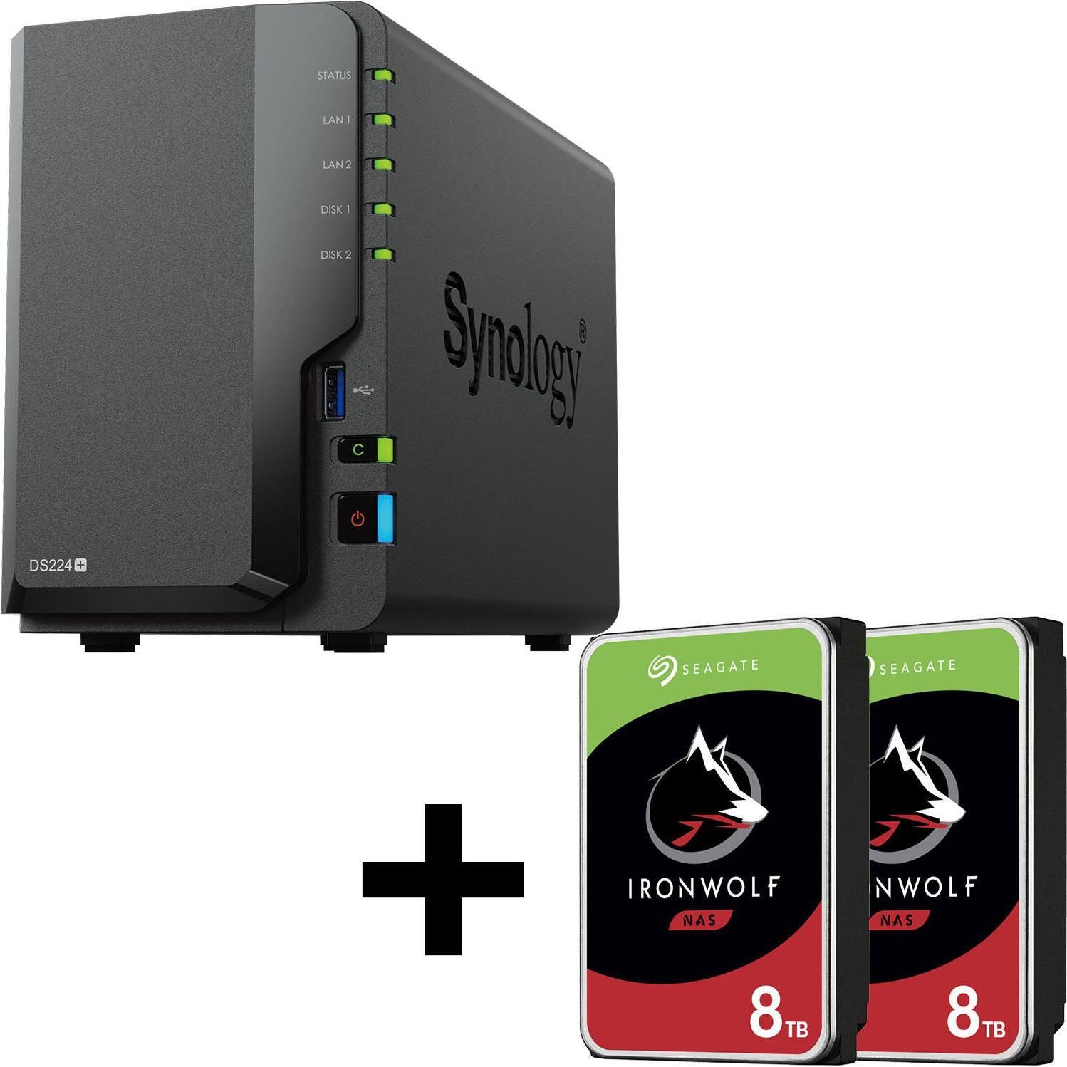 Synology DiskStation DS224+ 2 Einschübe NAS-Server Leergehäuse + 16TB (2x8TB) Seagate Ironwolf SATA 