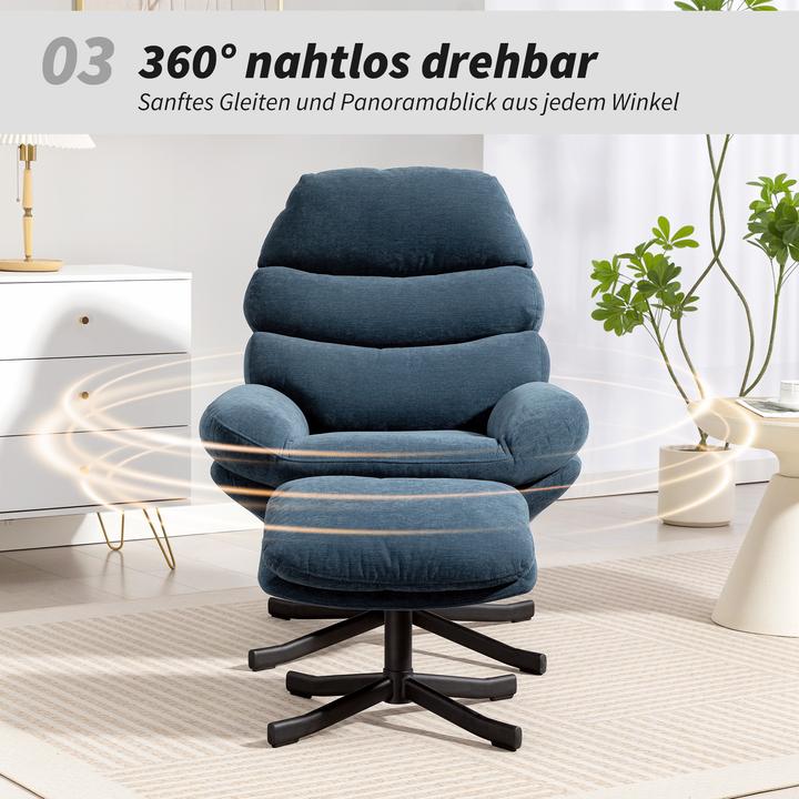 Immagine prodotto Homcom Relaxsessel mit Hocker Polyester, Stahl Blau