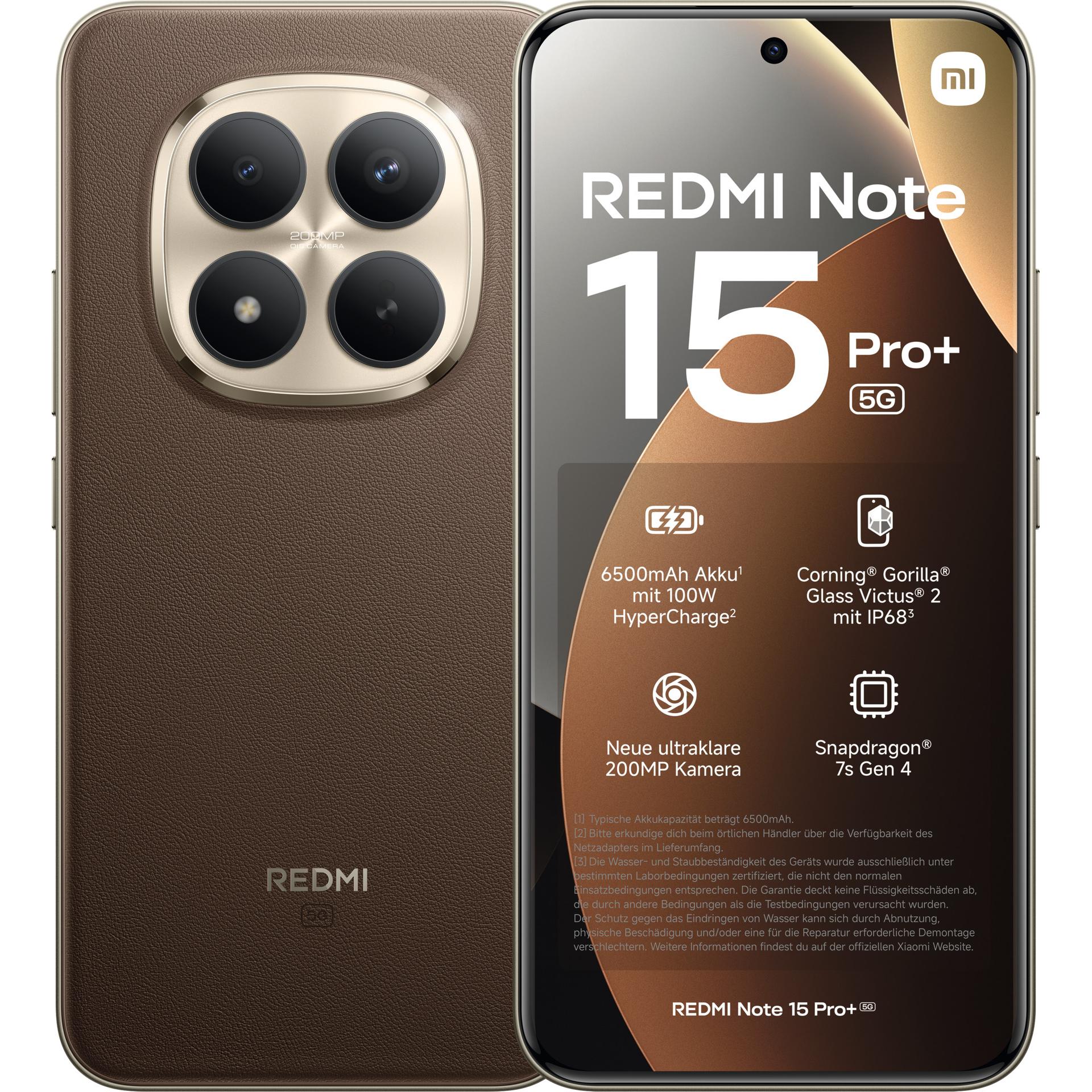 Xiaomi Redmi Note 15 Pro + (256 GB, Brown, Mocha Brown, 6.83", Dual SIM, 5G), Smartphone, Braun