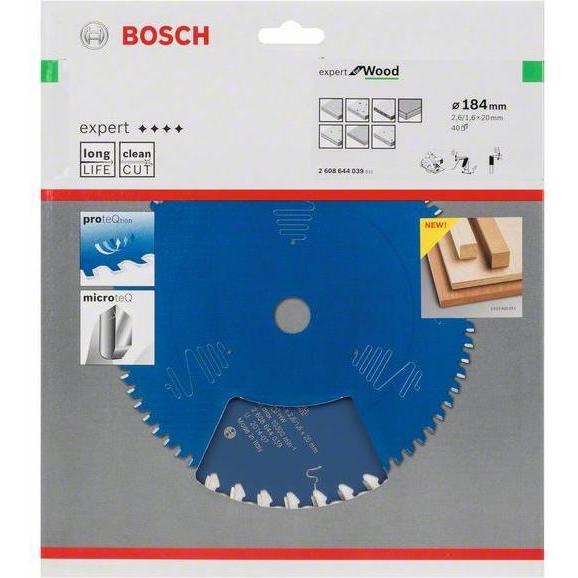 Thumbnail - Bosch Professional Zubehör, Sägeblatt, Kreissägeblatt Expert for Wood, 184 x 20 x 2,6 mm, 40