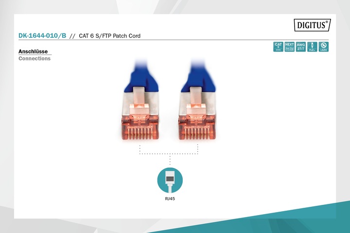 Actual product image Digitus CAT6 S-FTP Patchk.,1m, Blue (S/FTP, CAT6, 1 m)