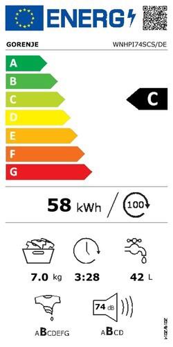 Label énergétique Gorenje WNHPI74SCPS/DE (7 kg, Gauche)