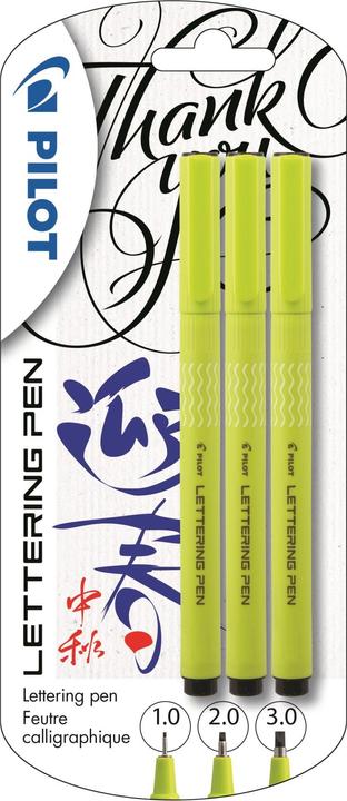 Pilot Lettering Pen - Fineliner - schwarz - Pigmenttinte (3er-Pack) (Gelb, Schwarz, 3x)