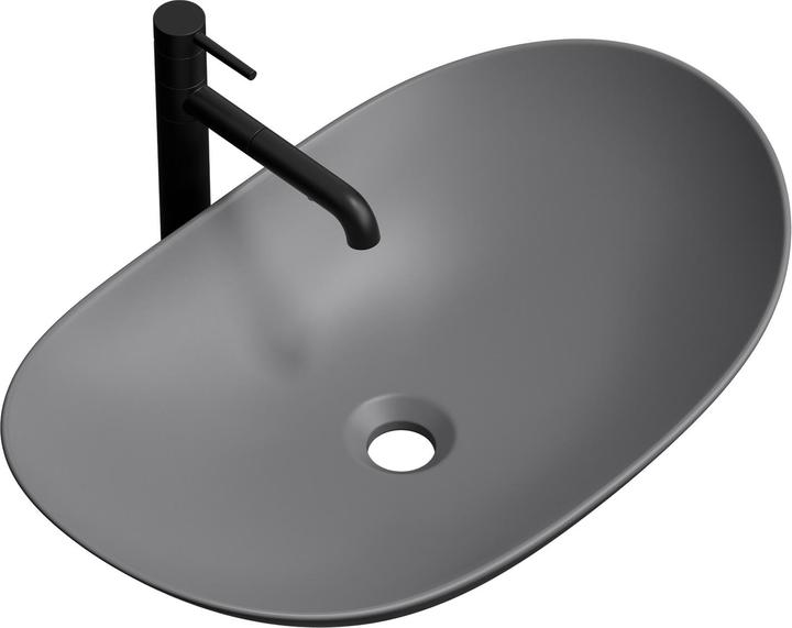 Emke Aufsatzwaschbecken 615 x 360 x 155 mm, Oval, Keramik, Aufsatzmontage, Mattgrau (360 mm, 615 mm)