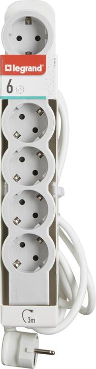 Actual product image Legrand Flat socket strip 6x socket, 3 metre cable white-grey 694565 (6 x, CEE 7/16, 3 m)