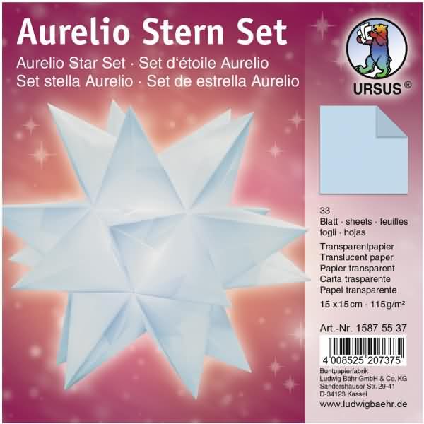 Ursus, Bastelpapier, Faltblätter Aurelio Stern Transparentpapier 115g/qm 15x15cm 33 Blatt hellblau (115 g/m², 1 x)
