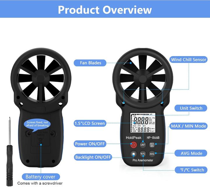 Actual product image Holdpeak Digitales Anemometer Windmessgerät