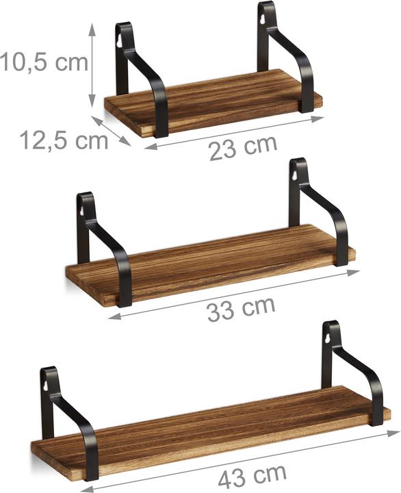 Immagine prodotto Relaxdays Set 3 Mensole da Muro, Salotto & Corridoio (43 x 12,5 x 10,5 cm)