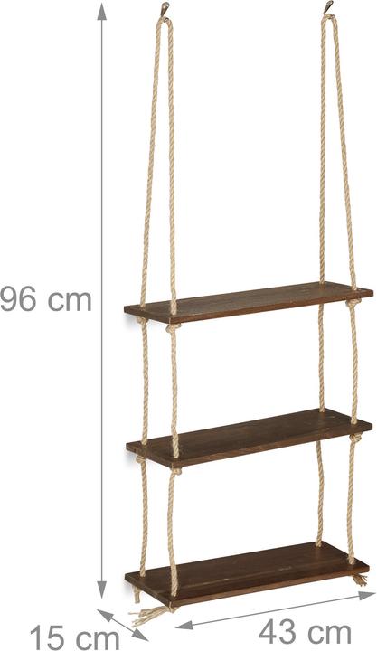 Actual product image Relaxdays Floating Wall Shelf with Rope, Set of 2 (43 x 15 x 96 cm)