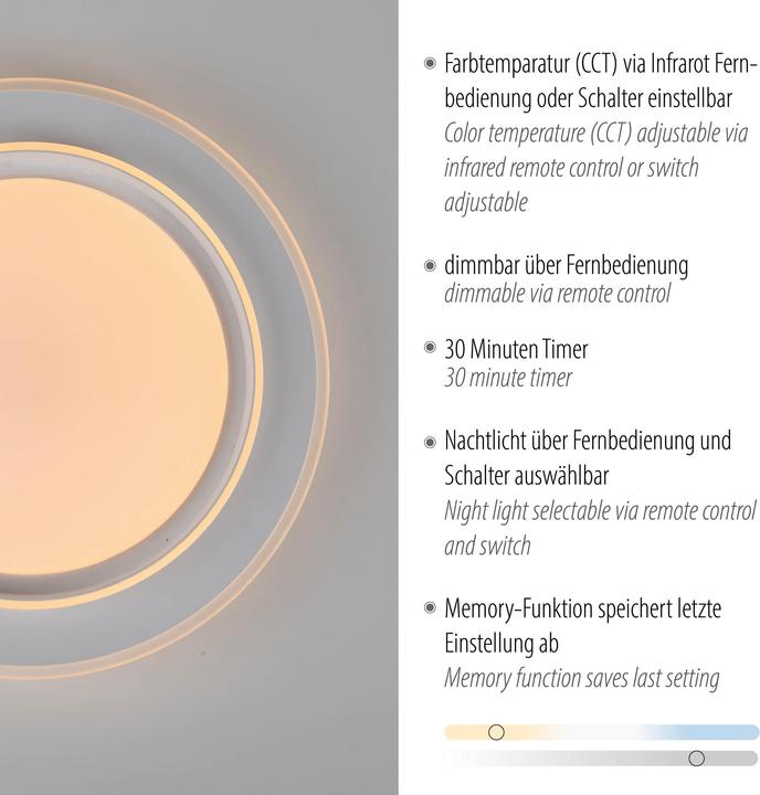 Produktbild Just Light LED Deckenlampe LAGO CCT dimmbar Fernbedienung rund 30min Timer, CCT (2700 lm)