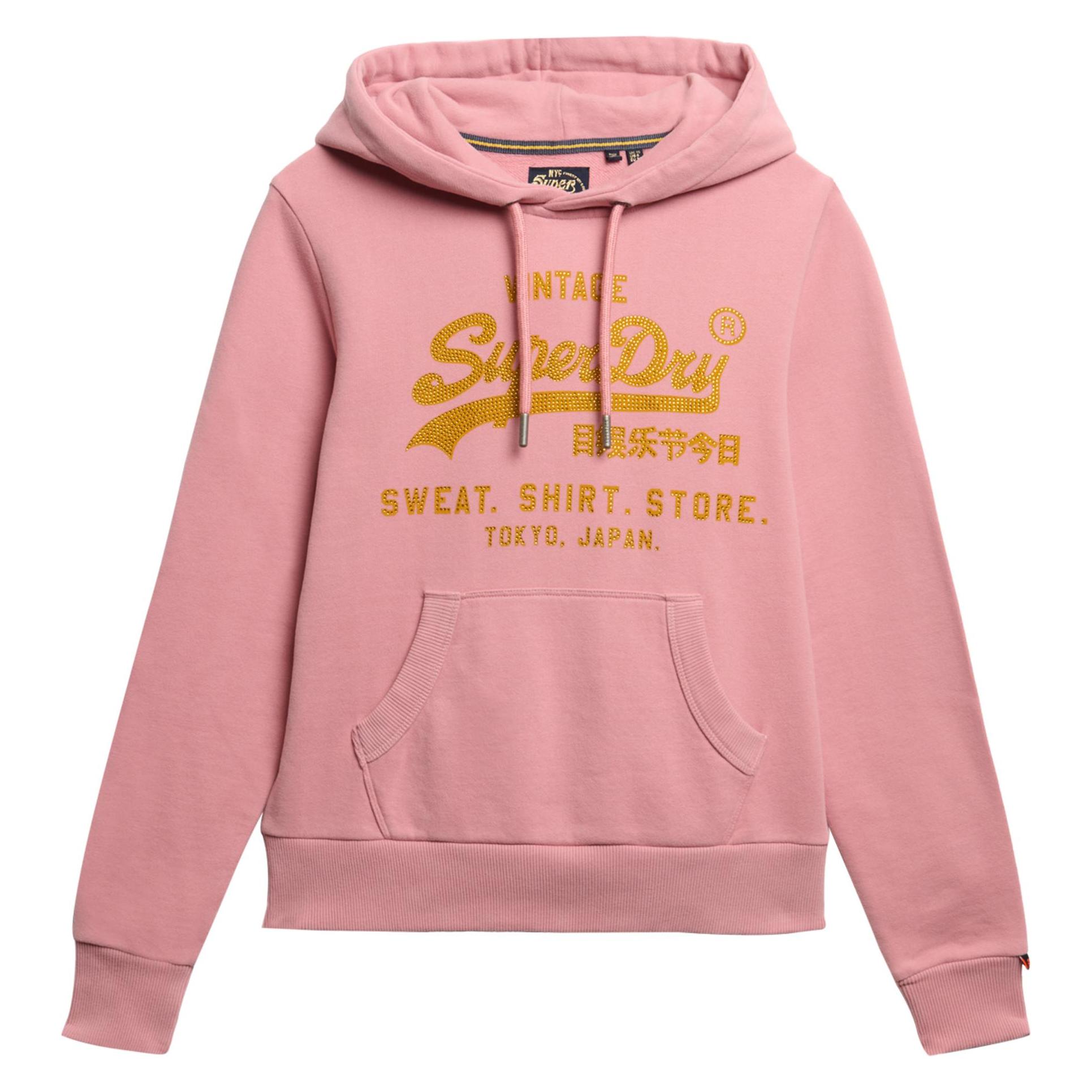 Superdry, Damen, Pullover, Locker Geschnittenes Hoodie Mit Vintage Logo Und Verzierung, Rosa, (Xs)