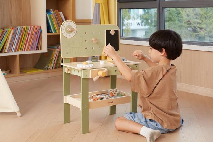 Actual product image Viga Toys Wooden workbench with tool set and clock PolarB Viga