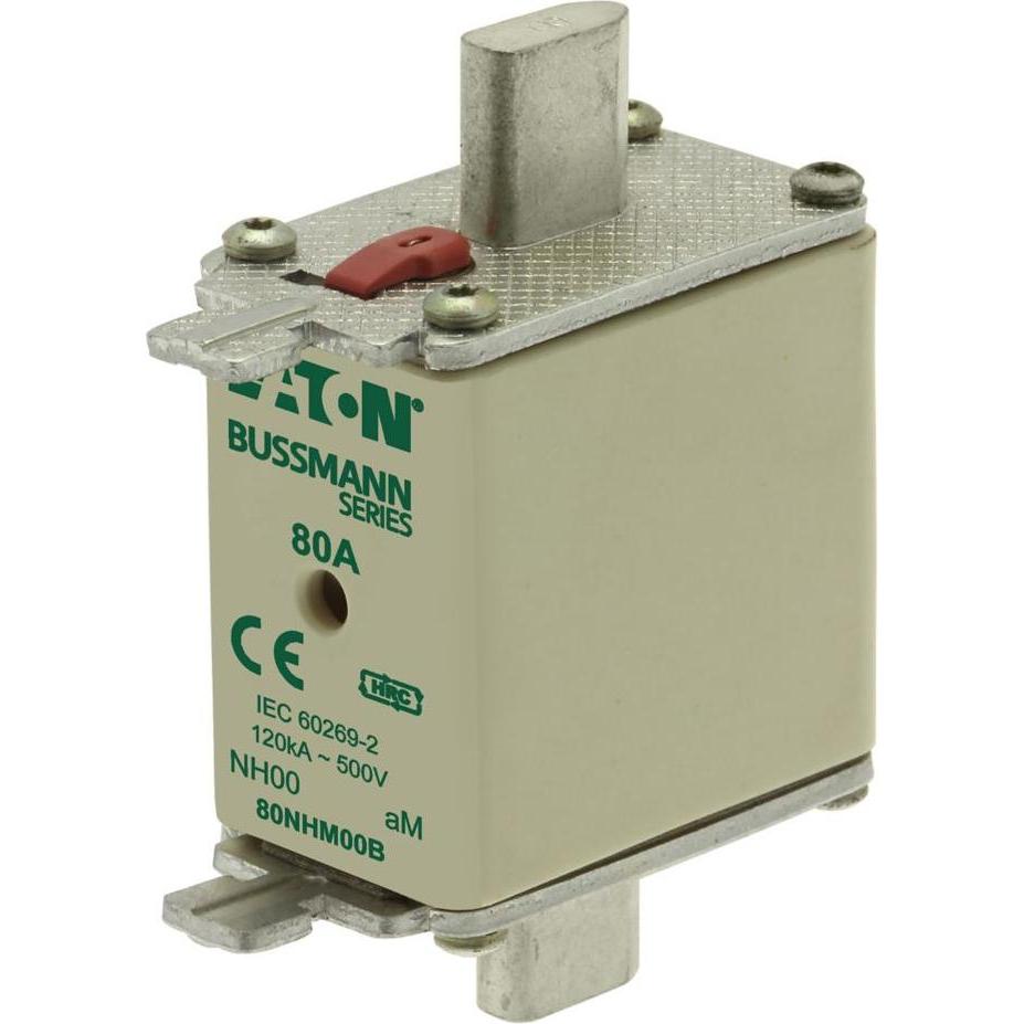 3x Eaton, Sicherung, Sicherungseinsatz, Niederspannung, 80 A, AC 500 V, 120 kA, NH00, aM, IEC, Doppelkennmelder, spannun...