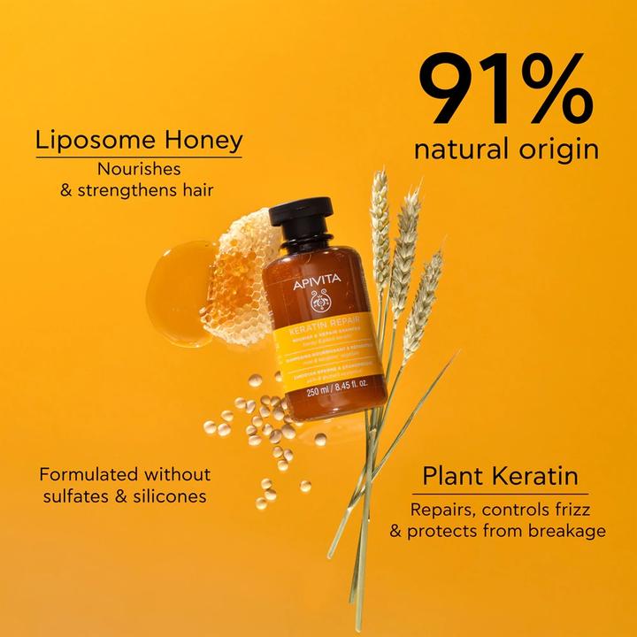 Actual product image Apivita Keratin Nourish & Repair Shampoo for Dry Damaged Hair 8.45 Fl Oz (250 ml)