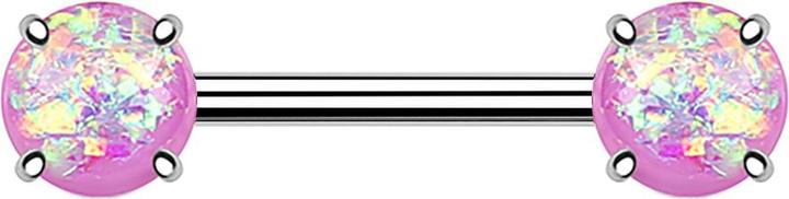 Produktbild Star Piercing Barbell mit zwei Opal Kugeln violett (Messing, Chirurgenstahl 316L)
