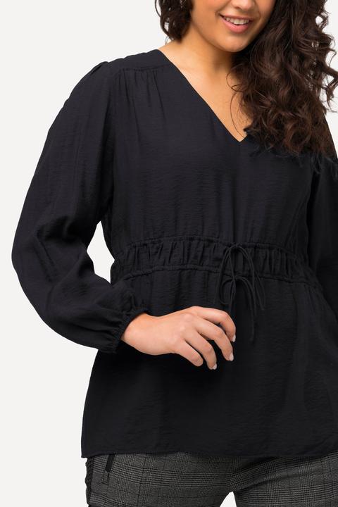 Immagine prodotto Ulla Popken Blusa con tessuto testurizzato, scollo a V, coulisse e maniche lunghe (50, 52)