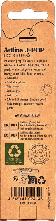 Immagine prodotto Artline J-POP Gel Pen ECO-GREEN 0.7 Ass (4) (Blu, Nero, Rosso, Verde, 4x)