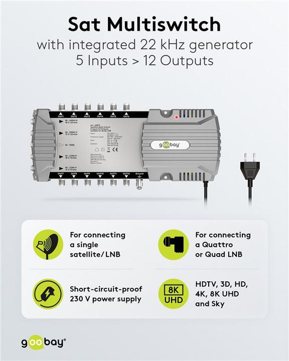 Immagine prodotto Goobay Multi-switch satellitare 5 ingressi/12 uscite (Multiinterruttori)