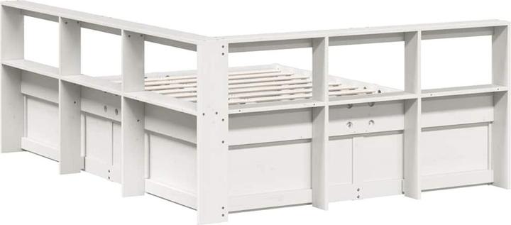 Produktbild vidaXL Massivholzbett mit Regal ohne Matratze Weiss 150x200 cm Kiefer (150 x 200 cm)