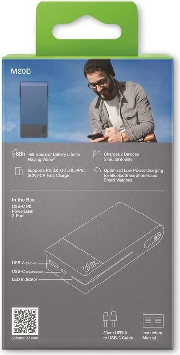 Produktbild GP Batteries GP PowerBank MP20B 20000mAh USB-C/USB-A blau 130M20BBLUE (20000 mAh, 22.50 W, 74 Wh)