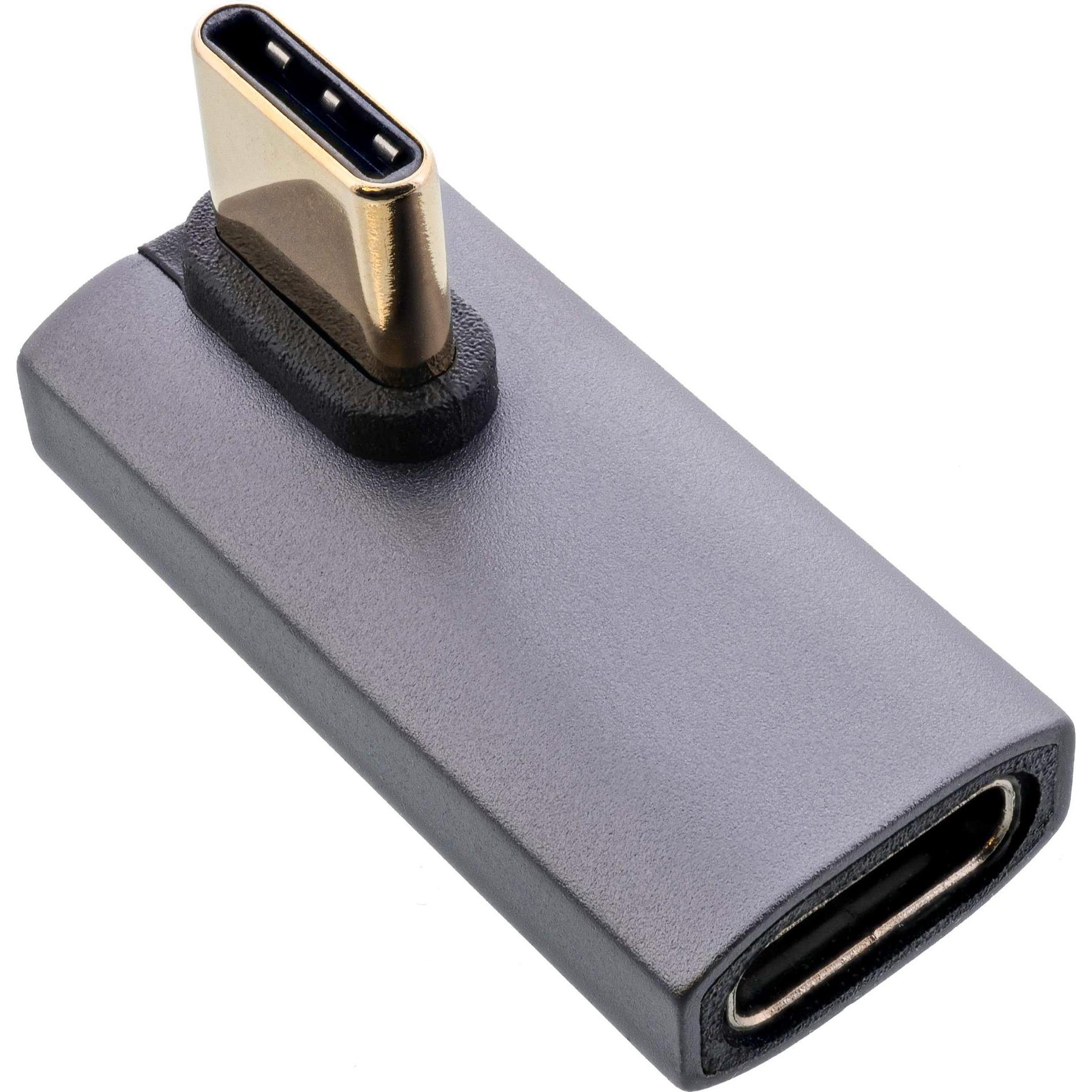 InLine USB4 Adapter, USB-C Stecker/Buchse vertikal rechts/links gewinkelt, Aluminium, grau (USB Typ-C), Data + Video Ada...