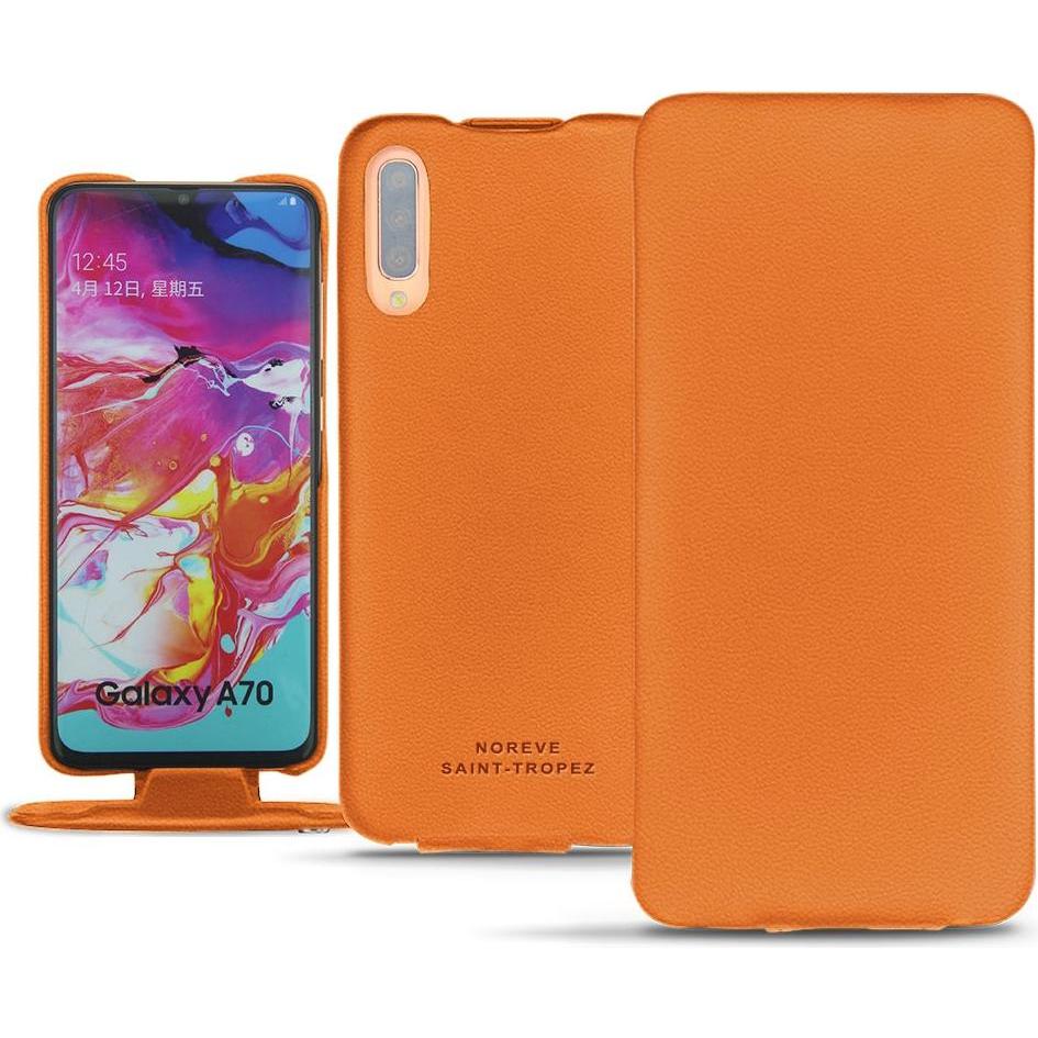 Noreve Lederschutzhülle vertikal (Samsung Galaxy A70), Smartphone Hülle, Orange