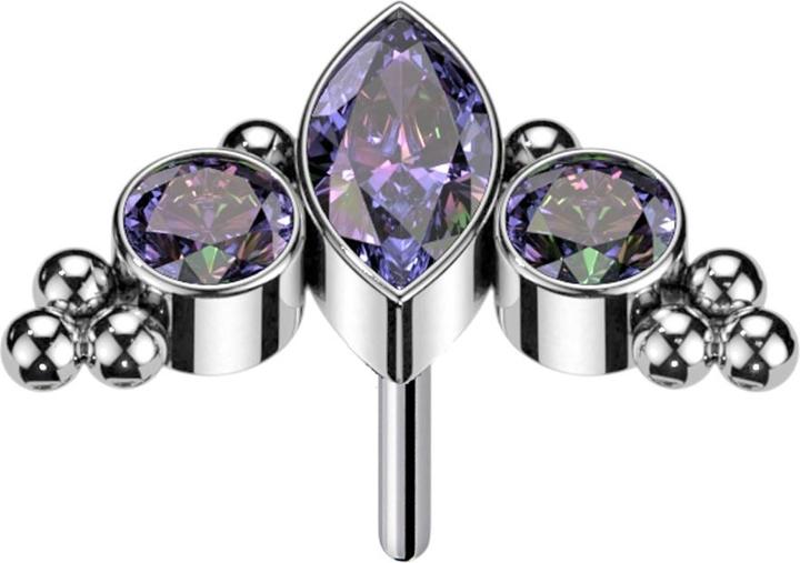 Actual product image Star Piercing Threadless Oval crystal dark multicolour and two crystals dark multicolour (without brass, Titanium)