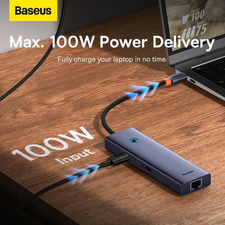 Produktbild Baseus Hub 7w1 UltraJoy 7-Port ( USB-C to 1xHDMI4K@30Hz + 2xUSB 3.0 + 1xPD +RJ45 + SD/TF3.0) (USB-C, 7 Ports)