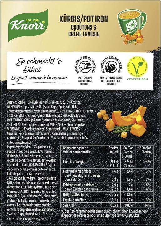 Nutritional values and ingredients Knorr Suprême Quick Soup