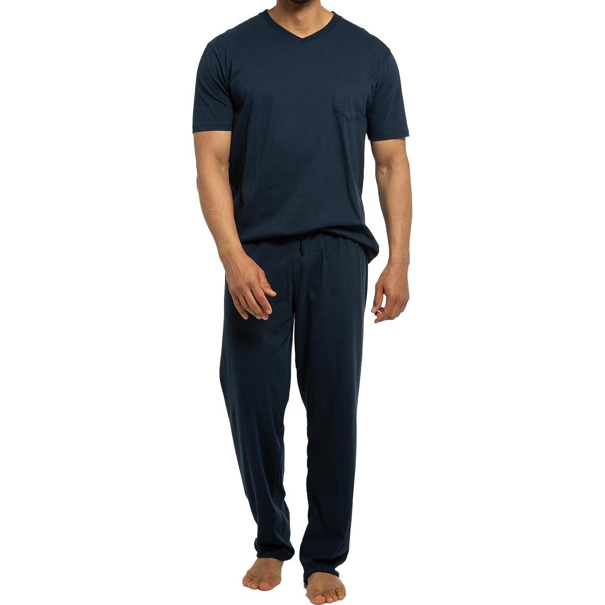 Ammann, Herren, Pyjama, Organic Cotton Schlafanzug - T-Shirt mit Hose lang, Blau, (XXL)