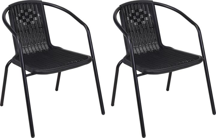 Mojawo 2 Stück Stabiler Rattan-Design Bistrostuhl Stapelstuhl Stahl schwarz