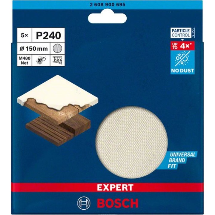Actual product image Bosch Professional Zubehör Expert M480 Sanding net for random orbital sander, 150 mm, G 240, 5 pieces (240)