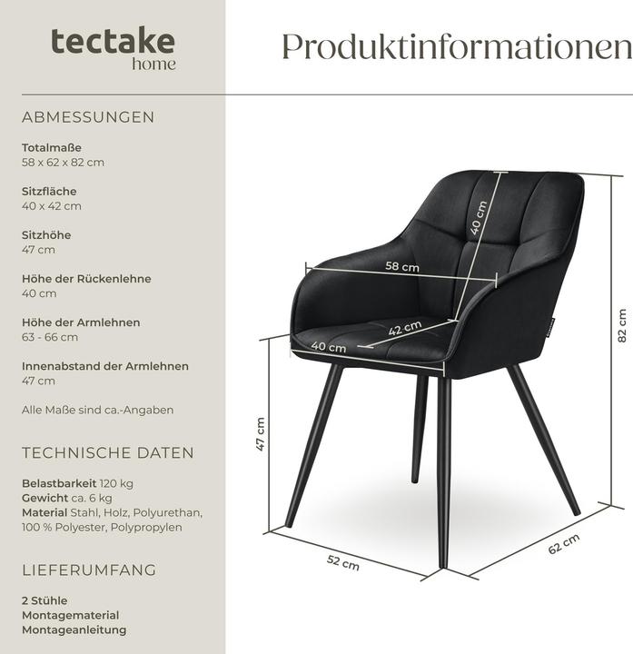 Actual product image tectake chair Marilyn, velvet look, quilted