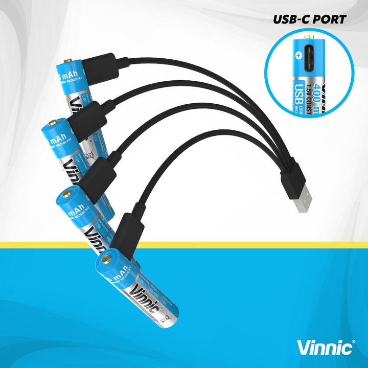 Image du produit Vinnic Pile rechargeable AAA USB-C (4 pcs, AAA, 400 mAh)