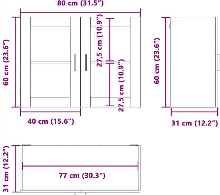 Image du produit VidaXL Armoire suspendue de cuisine avec porte en verre Porto blanc brillant Armoire murale de cuisine (80 x 31 x 60 cm)