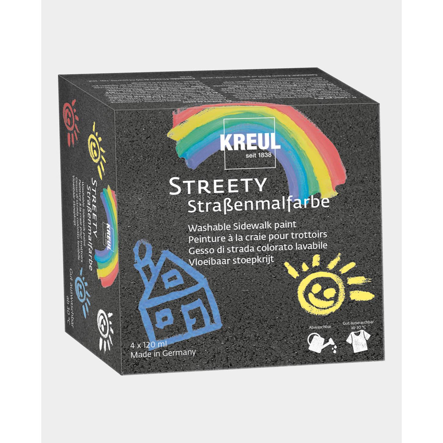 Thumbnail - Kreul, Künstlerfarbe + Bastelfarbe, Streety Strassenmalfarbe (Badelatschenblau, Gummientengelb, Ringelsockenrot, Wolkenw...