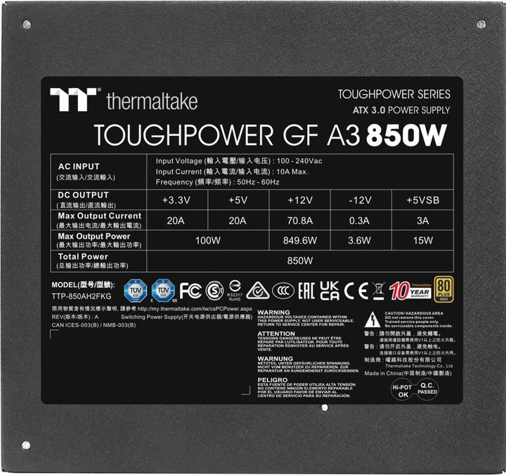 Produktbild Thermaltake Tt GF A3 850W ATX30 PS-TPD-0850FNFAGE-H (850 W)