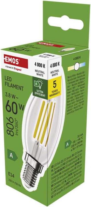 Actual product image Emos LED lamp Filament Candle A CLASS/ E14 / 3.8 W (60 W) / 806 lm / Neutral white (E14, 806 lm, 1x)