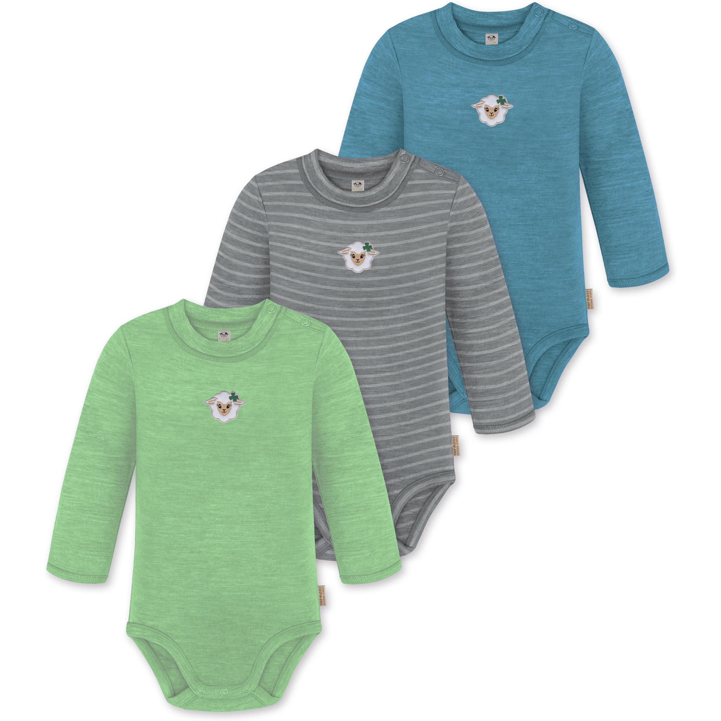 Normani, Herren, Body, 3er Pack Baby Merino Langarmbody „Tuai" - 9403, Blau, (68)