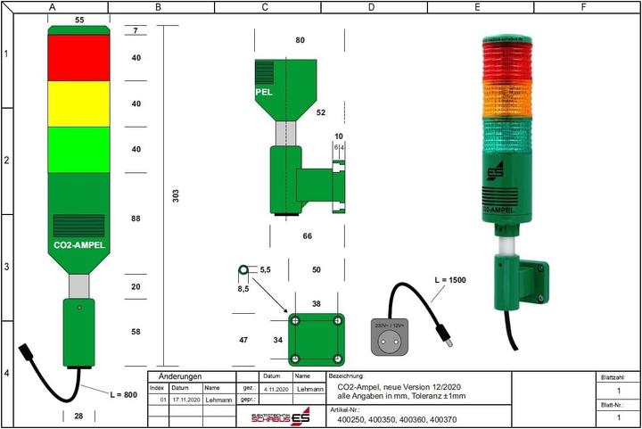 Produktbild Schabus CO2 Ampel/Luftgütesensor Ampel zur Raumluftüberwachung "School"