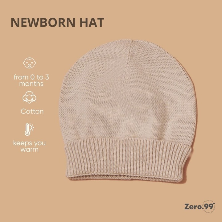 Zero.99 Babymütze gestrickt, 100% Baumwolle, 0–3 Monate (50, 56, 62)