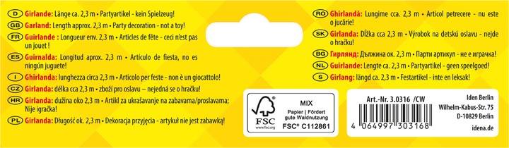 Produktbild Idena Girlande Herzlichen Glückwunsch 235cm FSC-Mix