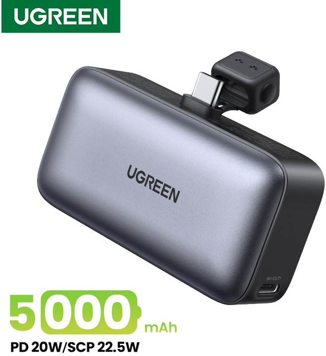 Immagine prodotto Ugreen Banca di energia da 5000 mAh con connettore USB-C incorporato (5000 mAh, 22.50 W, 18 Wh)