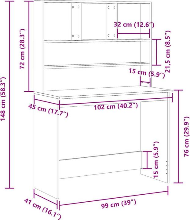 Produktbild vidaXL Schreibtisch (102 x 45 x 148 cm)