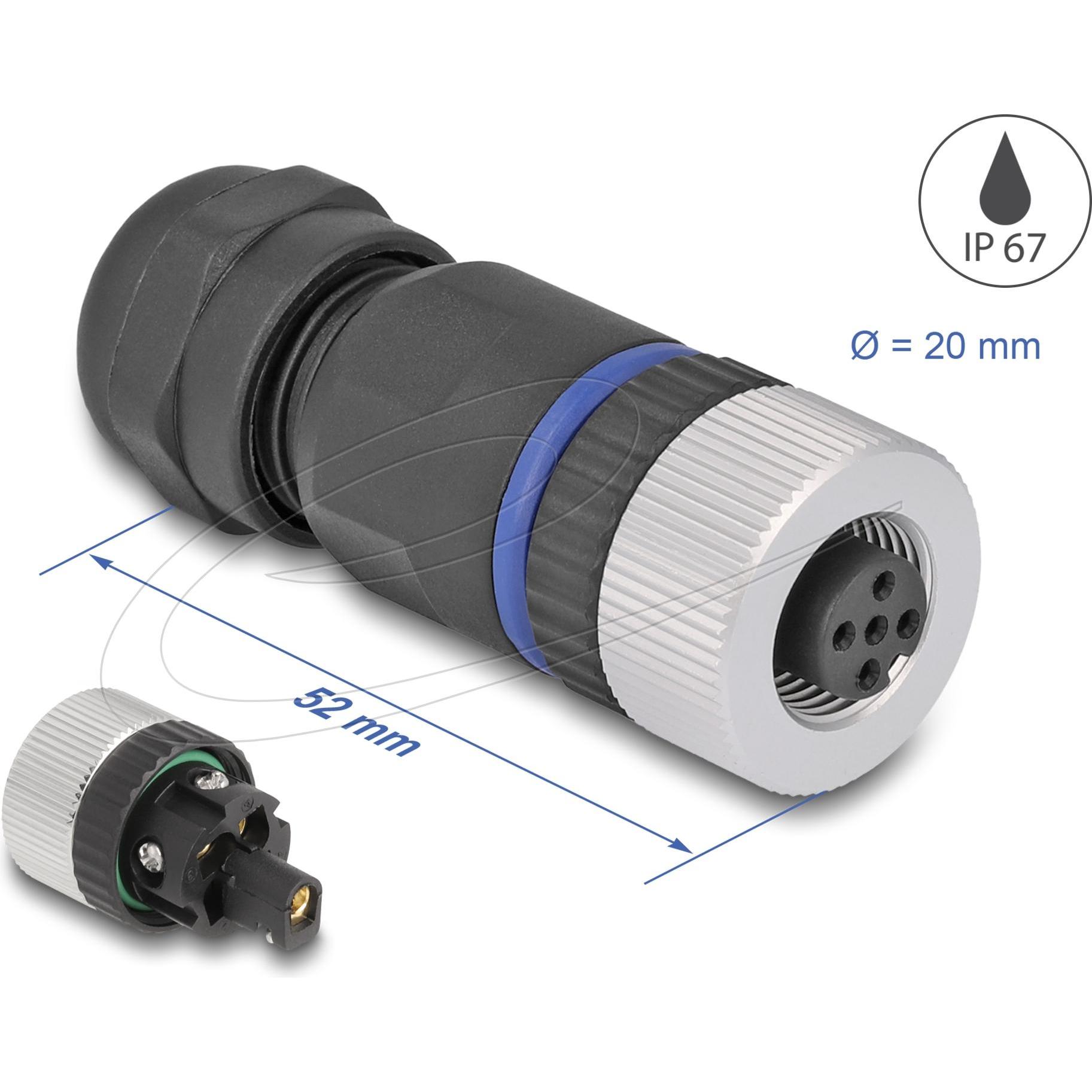 Delock Connettore a spina M12 Presa a 5 pin con codice A per il montaggio con connessione a vite, Cavo + Spina elettrica, Nero