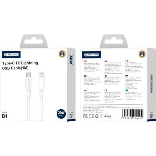 Jellico B1 Durable-Soft iPhone&iPad USB-C to Lightning Data&Fast PD 20W Charger Cable 1m (1 m), USB Kabel