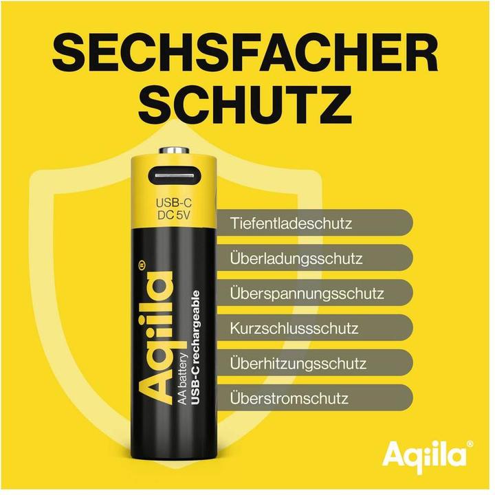 Produktbild Aqiila - USB-C Wiederaufladbare Batterie - AA - 2000 mAh - 4er-Pack (4 Stk., AA, 2000 mAh)