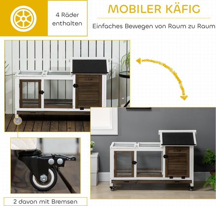 Produktbild PawHut Zwergkaninchenstall Tannenholz, Stahl Kaffee-Braun