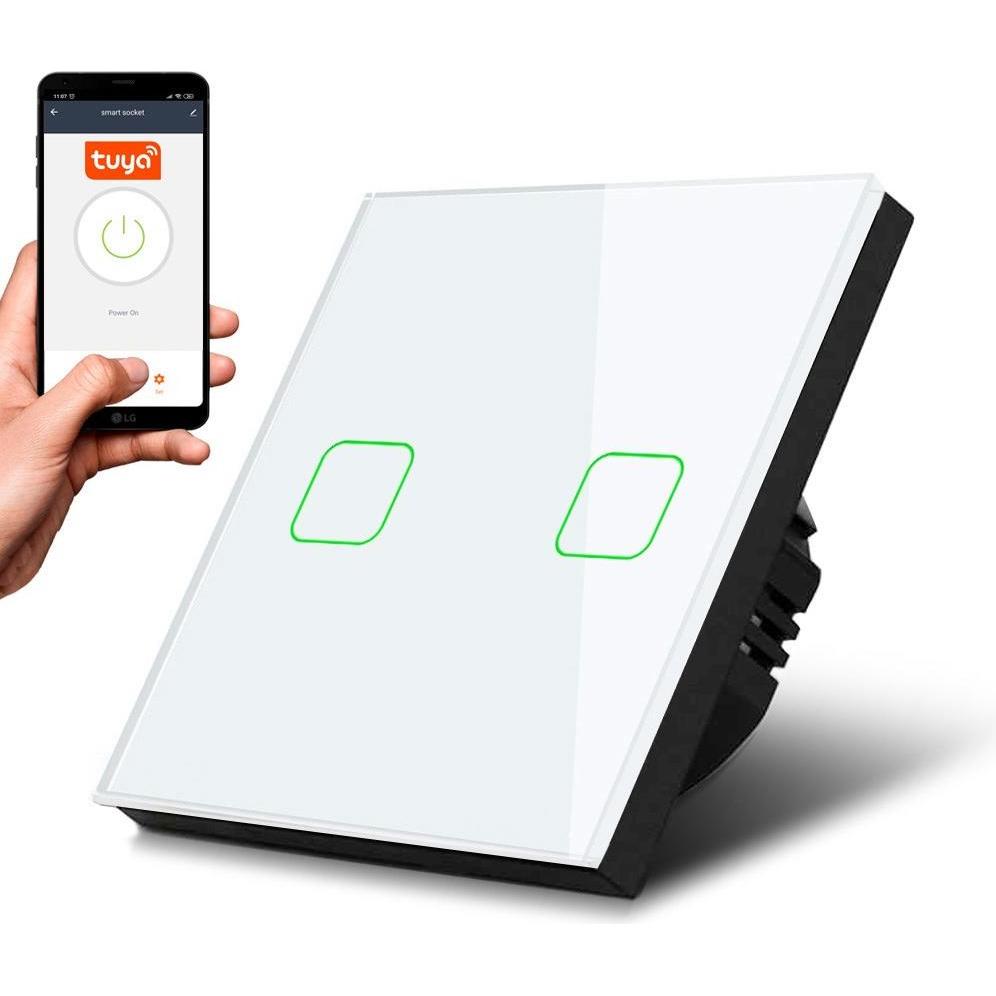 Thumbnail - Maclean, Tischlampe, Smart WiFi 2-fach Touch-Lichtschalter kompatibel mit Tuya APP Wallschalter Glassschalter mit farbwe...